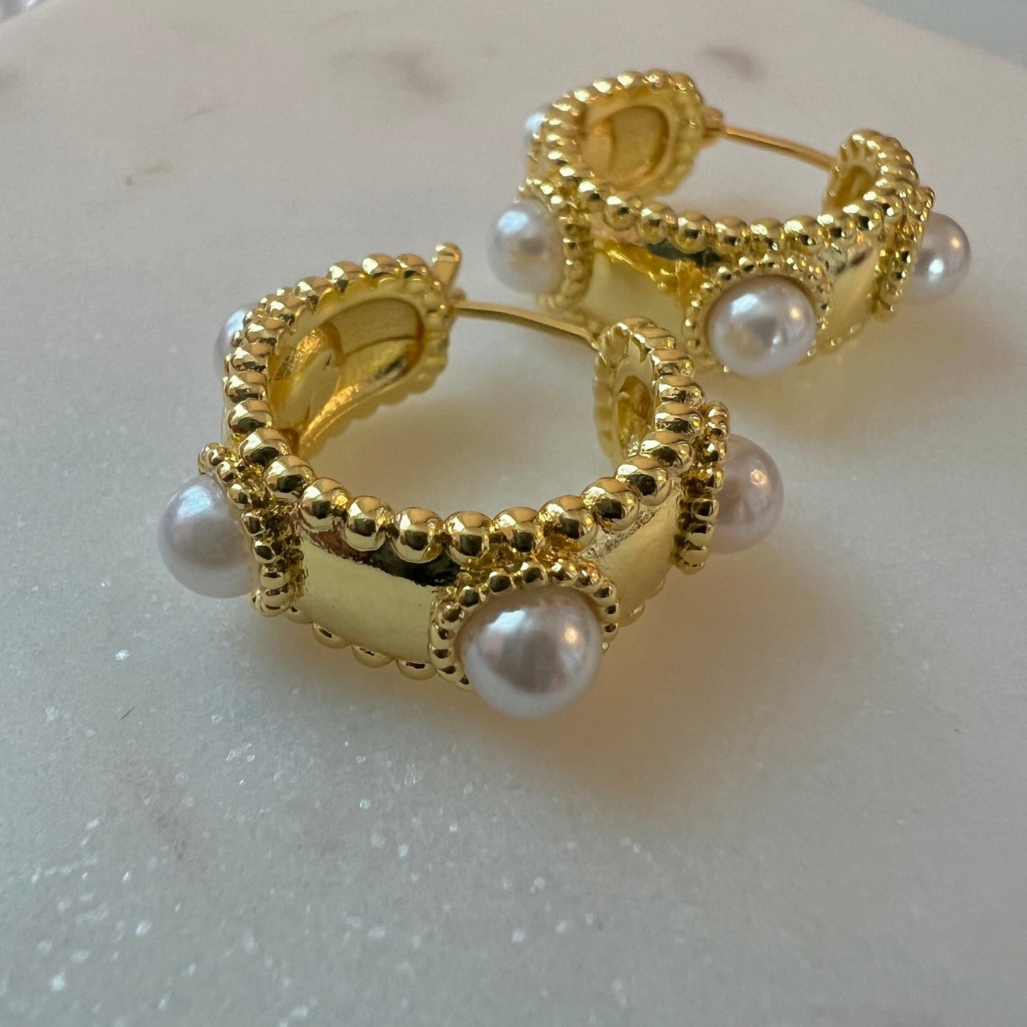 White Pearl Hoops Earrings